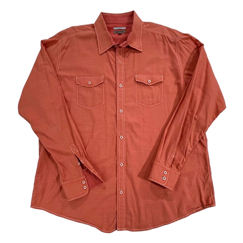 Johnston & Murphy Mens XXL Slim Fit Long Sleeve Button Down Shirt Orange M130